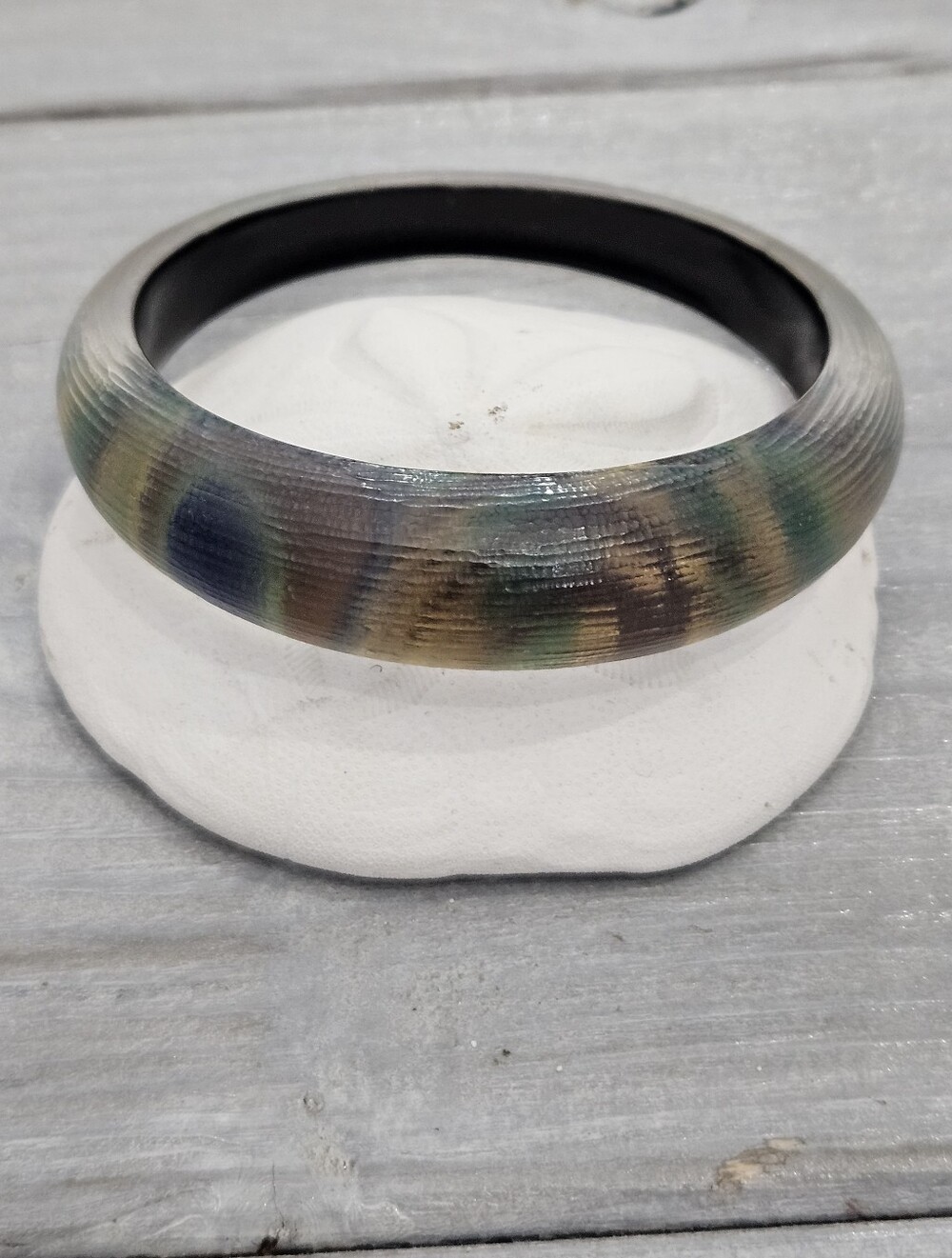 Alexis Bittar Lucite Bangle Peacock Design Signed